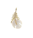 Feather Charm With White Mother Of Pearl,MOP Gold Leaf Charm,Shell Gold Pave Feather Pendant,Feather Pendant For Necklace,CPG717
