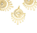 Gold or Silver Evil Eye Elongated Pendant, Sun Ray and Moon, Eye Guardian, 27x22mm,CPG102
