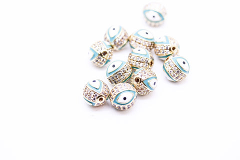 Evil eye Pave Turquoise Enamel Ball (7.5-8mm,10mm), 1 pc, 10 pcs,WHOLESALE