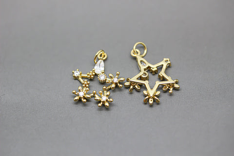 Gold or Silver Fancy Open Star Pendant, 12x20mm celestial star charm, Delivate cz star charm, 1 pc or 10 pcs, WHOLESALE,CPG232,CPS232