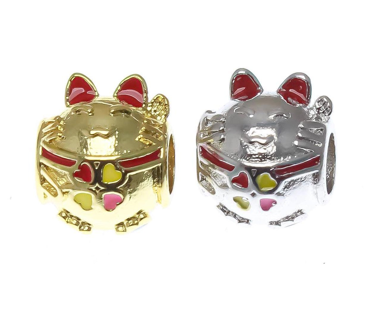 18k Good Luck Cat Spacer Gold or Silver, Maneki-Neko, Lucky Cat, Money Cat, Good Luck Cat, SPG096