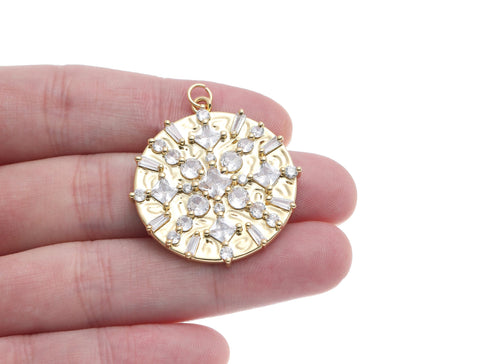 18k Gold Plated CZ Shiny medallion, Geometric CZ Medallion, Celestial, Super Sparkly Pendant, Maximalist Jewelry, Statement Piece, CPG1595