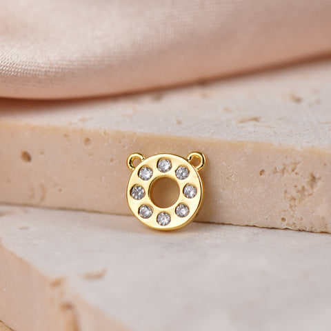 Gold Disc Connector, Micro Pave CZ  Circle Connector Charm,CNG054