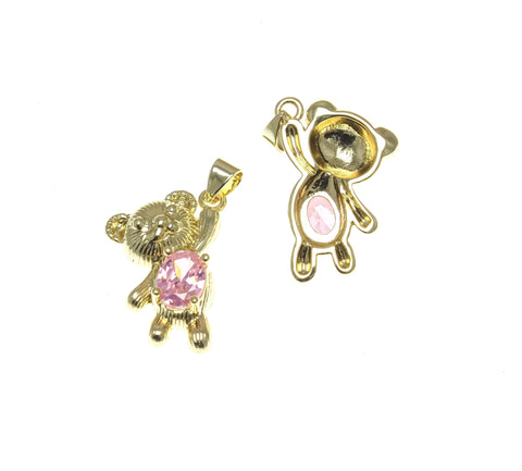 18k Gold Teddy Bear Charm, Pink CZ detail, Little Bear Charm, Small Bear Charm, Animal Lover's Gift Idea, Statement Piece, CPG2396