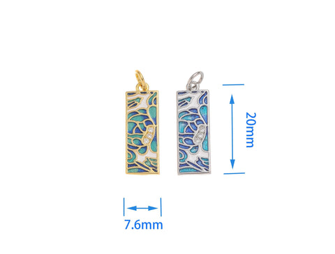 18k Gold or Silver CZ Bezel Set Shiny Rectangle Blue Mosaic Charm, Everyday wear Dainty Charm, Minimalist Jewelry, Artsy, CPG1577 CPS1577