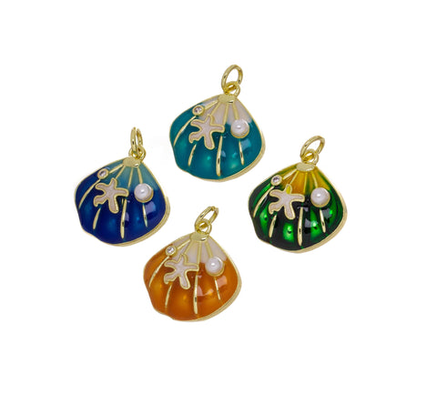 Sea Shell Clam Charm,Clam Charm With Pearl And Starfish,Sealife Starfish And Clam Charm,Nautical Sea life Charm For Jewelry Making,CPG2453