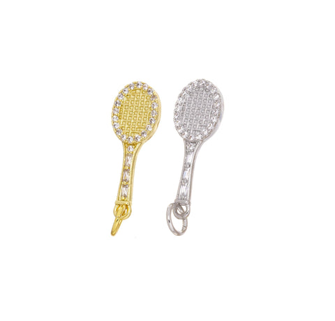 Gold Or Silver Tennis Racket Charms,Sporting Charms For Jewelry Making,Gift For Tennis Player And Lovers,CZ Tennis Racquets,CPG-CPS1648