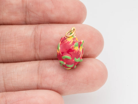 3D Dragonfruit Charm, Enamel Dragonfruit, Super Cute Fruit Charm, Summer Fruit Charm for Jewelry, 12.5x10mm, CPG488