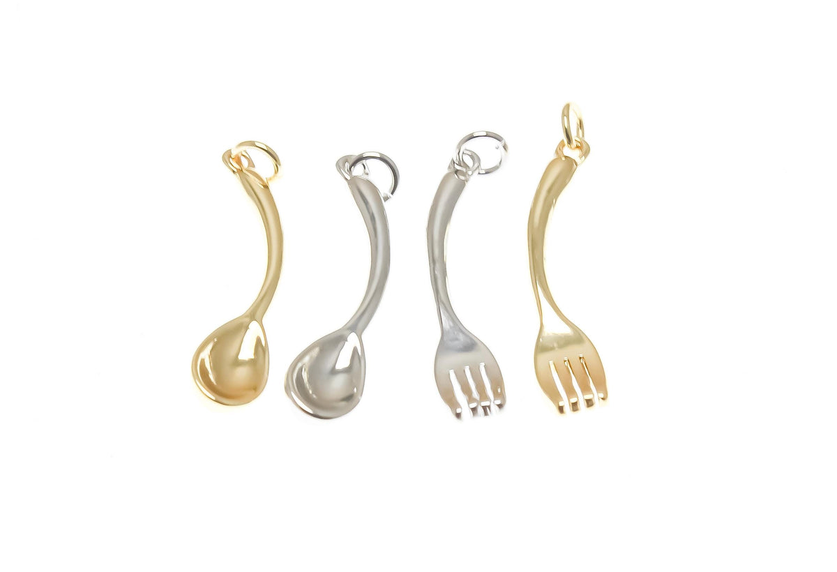 18k Gold or Silver Cutlery, Cutesy Forks or Spoons, Silver Spoon, Dainty Minimalist Charms, Great for Layering, CPG/S1370-71