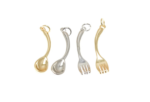 18k Gold or Silver Cutlery, Cutesy Forks or Spoons, Silver Spoon, Dainty Minimalist Charms, Great for Layering, CPG/S1370-71
