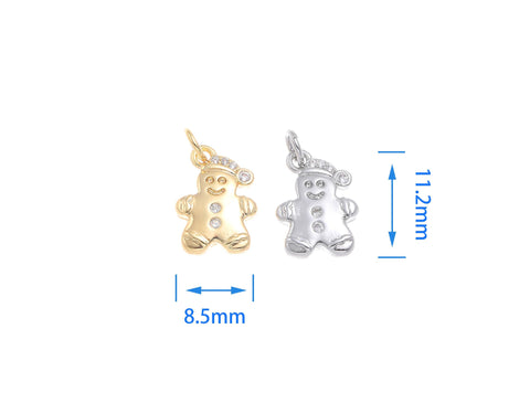 18k Gold or Silver Gingerbread man Charm, CZ stones, CZ Pave, Christmas Charms, Christmas pendants, Gingerbread, CPS1619, CPG1619