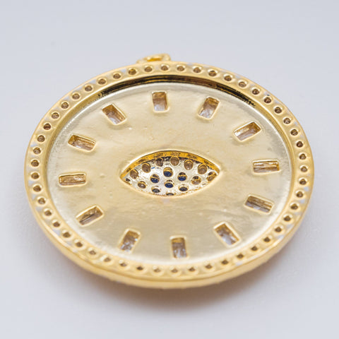 Evil Eye Pave Baguette Full Bling Disc Pendant,Large Evil eye Pendant, Evil eye jewelry, 23mm, 1 pc or 5pcs, WHOLESALE,CP123