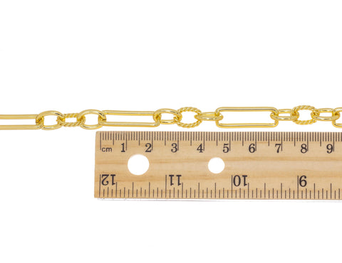 Gold Paperclip And Twisted link Alternating Chain,Elongated Smooth Oval Paperclip With Twisted Rope Chain For Jewelry Making,CHG102