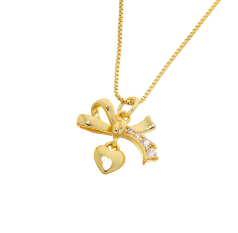 Gold Ribbon Bow Tie Heart Charm,Bow Tie CZ Gold Charm,Ribbon Bow Tie Heart Charm For Necklace Or Earrings,CZ Bow Tie Heart Charm,CPG2520