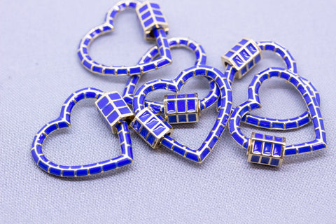 Navy Blue Heart Shape Enamel Carabiner Lock, 1pcs or 10 pcs, WHOLESALE