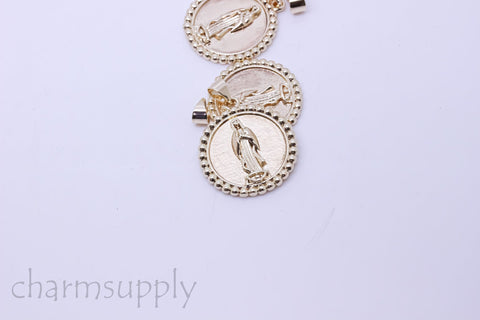 Gold Virgin Mary Round Trimmed Plain Pendant, 22 mm, Religious Theme Jewelry, 1 pc or 10 pcs, WHOLESALE,CPG398
