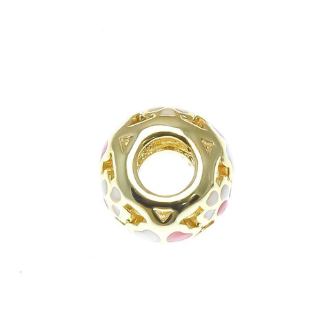 18k Gold Red Flower Spacer, Heart Details, Heart Cut Out Spacer Bead, Thick Band Spacer For Jewelry, SPG106