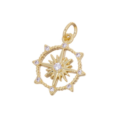 Gold Starburst CZ Charm,Starburst Charm With CZ,CZ Gold Star Charm,Small Star Charm For Necklace Or Earrings,CPG2522