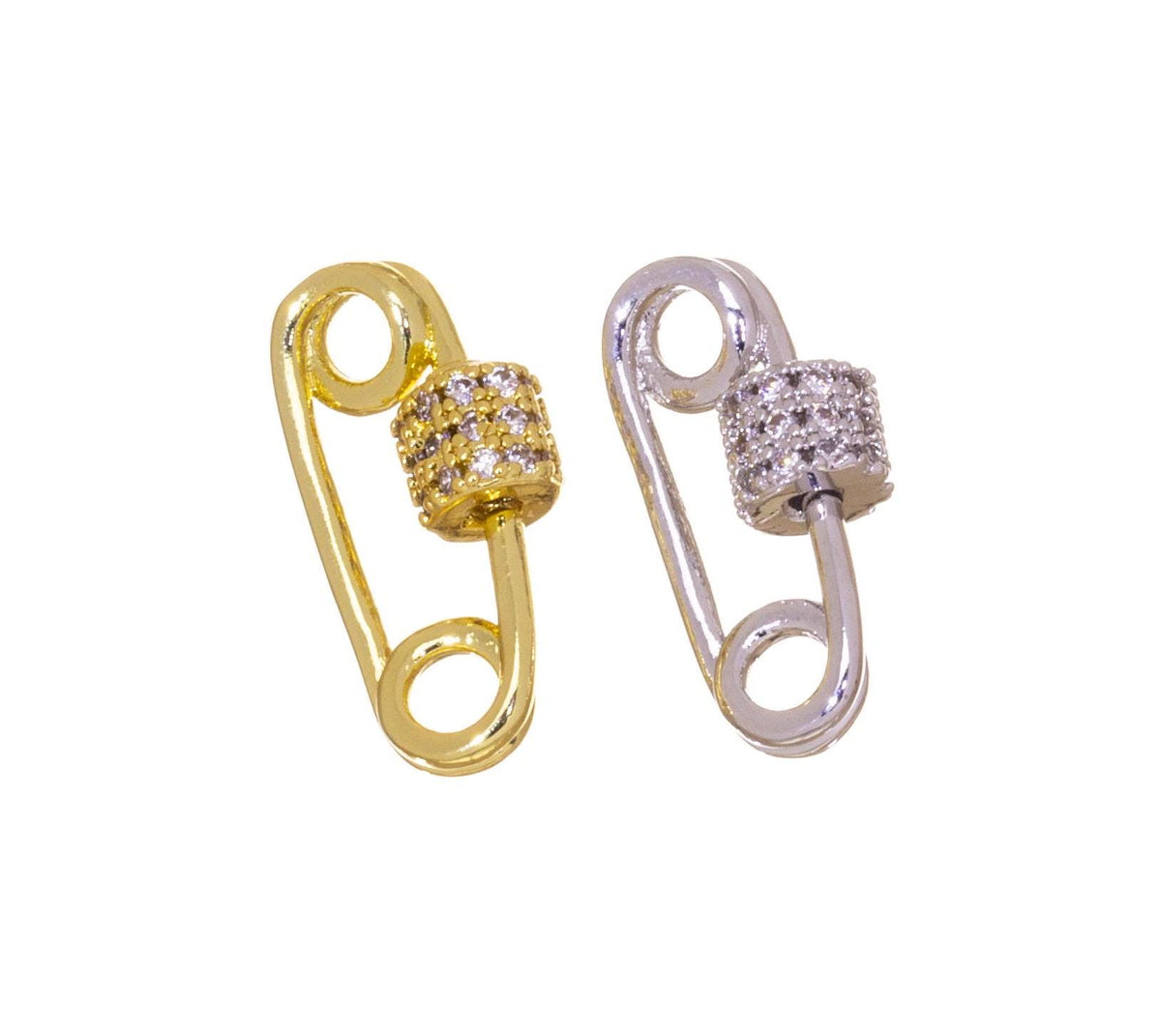 Safety Pin Clasp With Screw For Jewelry Making,Gold Or Silver Safety Pin Clasp,CZ Safety Pin Charm,Pave Safety Pin Clasp,CLG-CLS162