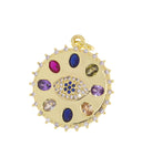 Gold Evil Eye Coin Pendant,Circle Evil Eye Amulet CZ Charm,Gold Multi Color Stone Charm,Jewelry Making Charm Supply,CPG760