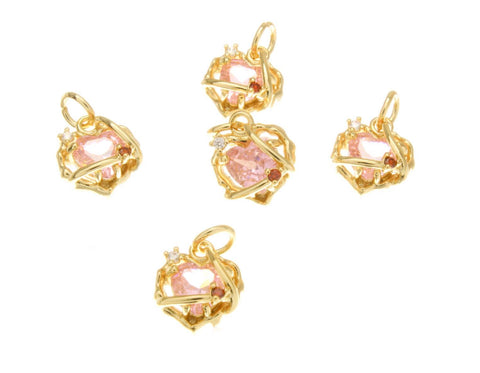 18k Gold Dainty Heart Charm, Pink CZ Heart, Super Sparkly Dainty Heart, Charms for Girls, CPG2493