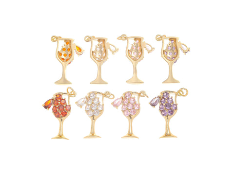 Gold Party Drink Cocktail Glass Charm,Champagne Crystal Glass Cup Charm,Dainty Gold Cocktail Glass Charm,Wine Glass Charm,CPG1454