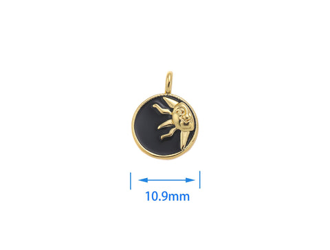 18k Gold Black/ enamel Sun Pendant, Sun Medallion, Sun Pendant, Sun Charm, Sun God Charm, CPG1605