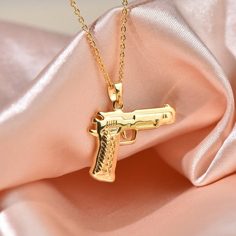 Gold Hand Gun Charm,High polished Shiny Gold Pistol Pendant CPG421