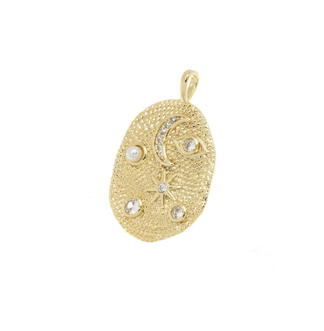 Star Moon Crescent Charm,Gold Star And Moon Pendant,CZ Moon Star End Eye Charm ,1 pc,5pcs or 10 pcs,WHOLESALE,CPG636-CPS636