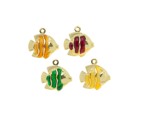 Two Sided Puff  Fish Charm ,Gold Two Sided Fish Charm,Sealife Colorful Fish Charm For Bracelet,Small Fish Charm For Earrings,CPG530