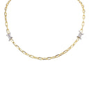 A gold chain necklace with two silver-toned barbed wire links on either end, displayed on a clean white background.