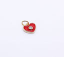 Gold Enamel Hearts with cz stone charm, Red, Navy blue, Turquoise Blue, White, CPG146