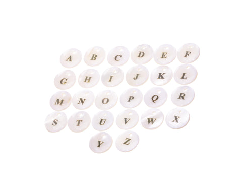 MOP Shell Inlay Monogram Initial Letter Charm,Disc Circle Alphabet initial Charm For Jewelry Making,MOP Round Monogram Letter Charm,CPG812