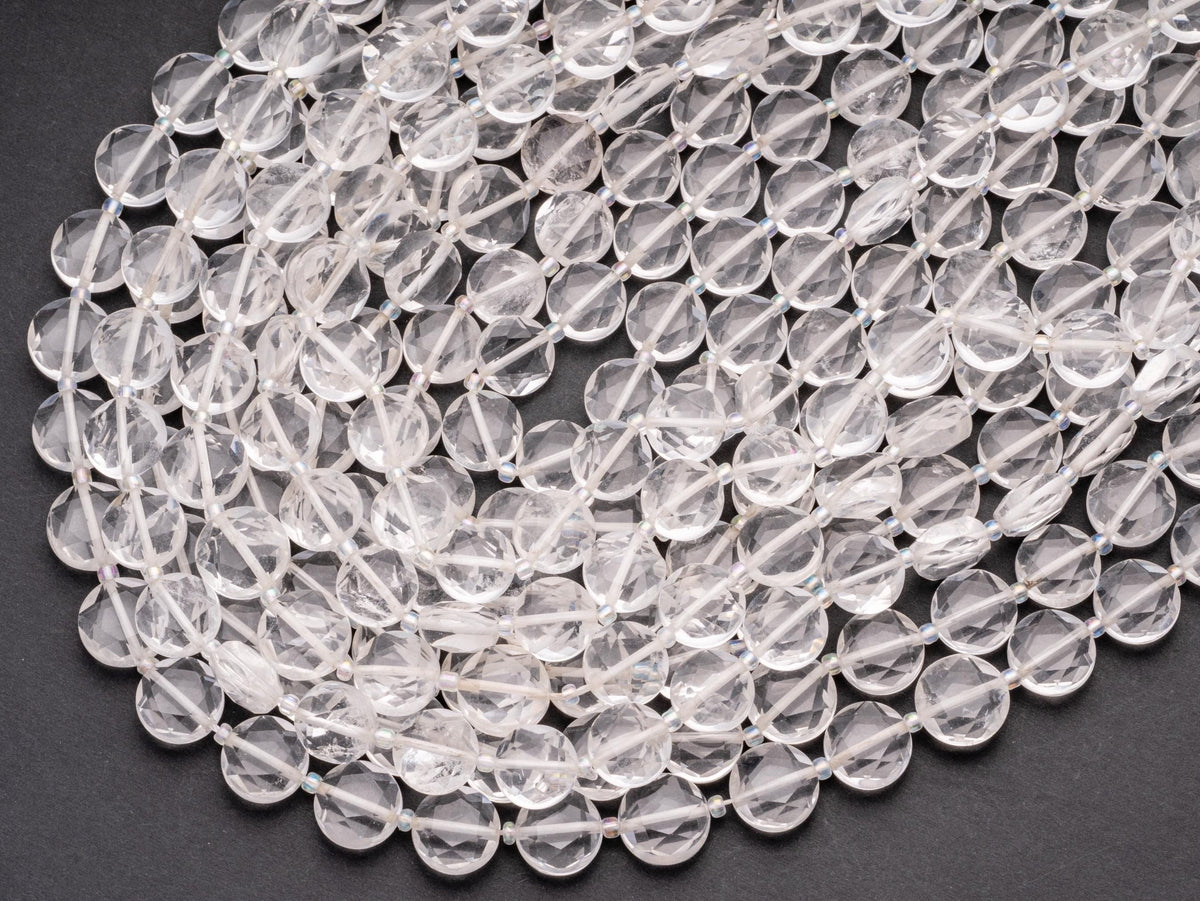 AA Natural Quartz Star Cut Disc Beads, 12mm disc, Natural Quartz beads, Natural Crystal Stone, Full Strand, DS019