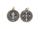 Saint Benedict Antique Charm, Two Tone Antique Finish St. Benedict Charm, Christian Jewelry Charms, CPG674