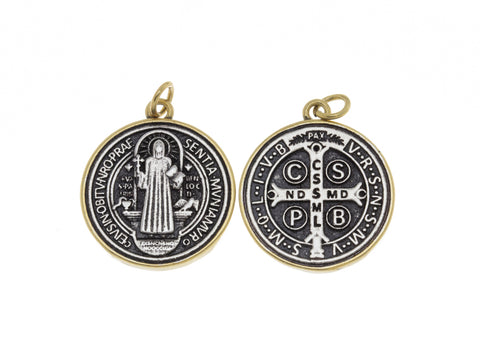 Saint Benedict Antique Charm, Two Tone Antique Finish St. Benedict Charm, Christian Jewelry Charms, CPG674