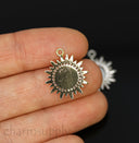 Gold or Silver Sunburst cz trimmed Sun Pendant, 17mm, celestial jewelry, Sun and Moon Charm,CPG273-CPS273