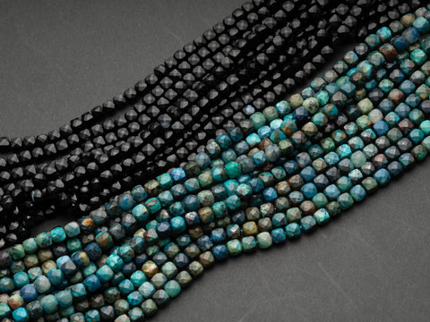 Natural Black Agate, or Blue Chrysocolla Dice Gemstone beads, Gemstone Spacer 4mm x 4mm, MC058 MC060,