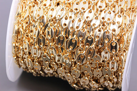Gold or Silver Button Chain, Infinity link Chain, Button Oval Link Chain, 7x5.5mm, 1 ft, 10 feet or 60 ft spool, WHOLESALE,CHG043-CHS043