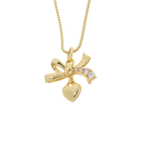 Gold Ribbon Bow Tie Heart Charm,Bow Tie CZ Gold Charm,Ribbon Bow Tie Heart Charm For Necklace Or Earrings,CZ Bow Tie Heart Charm,CPG2520