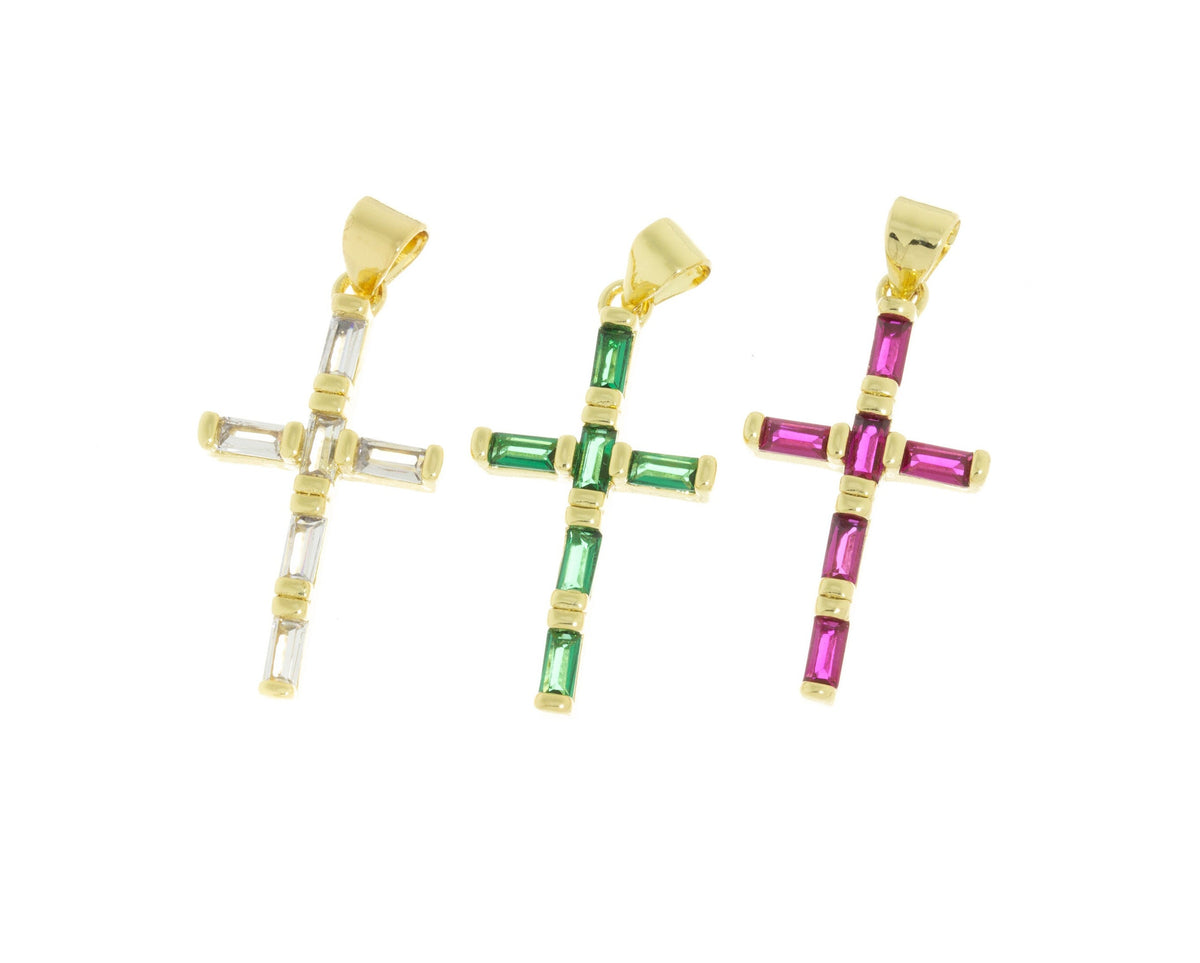 Gold Baguette Cross Charm,Pave Gold Cross Pendant,Religious Gold Jewelry,CZ Gold Cross Charm,CPG689