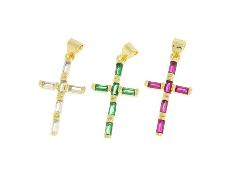 Gold Baguette Cross Charm,Pave Gold Cross Pendant,Religious Gold Jewelry,CZ Gold Cross Charm,CPG689