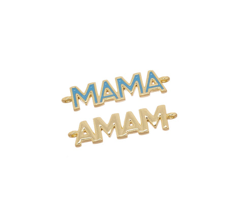 Mama Word Connector Charm For Bracelet,Monogram Mama Connector Bracelet Charm,Gold Mama Bracelet Charm With Enamel,CNG154