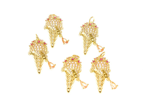 18k Gold Ice Cream Cone Charm, Dripping Ice Cream Charms for kids, Summer Party Charm, Cute Ice Cream Charm, CPG2340