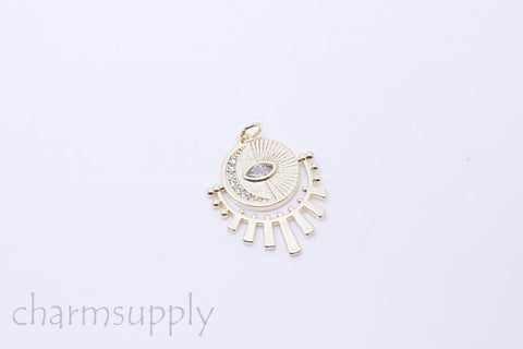 Gold or Silver Evil Eye Elongated Pendant, Sun Ray and Moon, Eye Guardian, 27x22mm, 1 pc or 10 pcs, WHOLESALE,CPG102