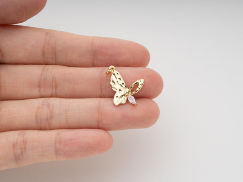 Gold Butterfly Charm, CZ Gold Butterfly Charm, Dainty Charm Jewlery, CPG2036