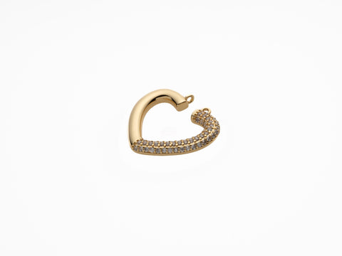 Open Heart Connector Charm, CZ paved heart connector, Gold Heart Connector pendant, CNG625
