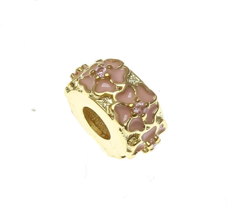 18k Gold Delicate Flower Spacer, Green, Pink, Purple, Red, Bead With CZ, Spacer Bead, Thin Band Spacer For Jewelry, SPG112
