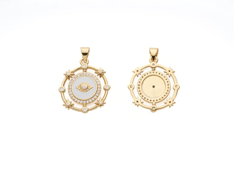 CZ Gold Evil Eye Pendant, Celestial Evil Eye Medallion, All Seeing Eye Pendant Good Luck, CPG1573