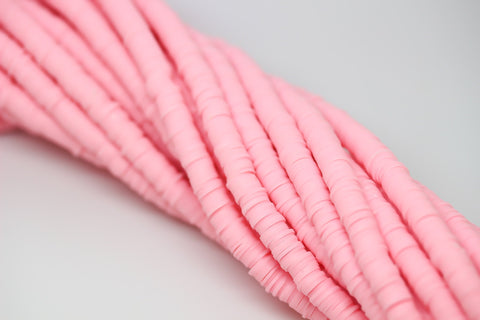 6mm Carnation Pink Polymer Clay Wheel beads, FULL STRAND, WHOLESALE